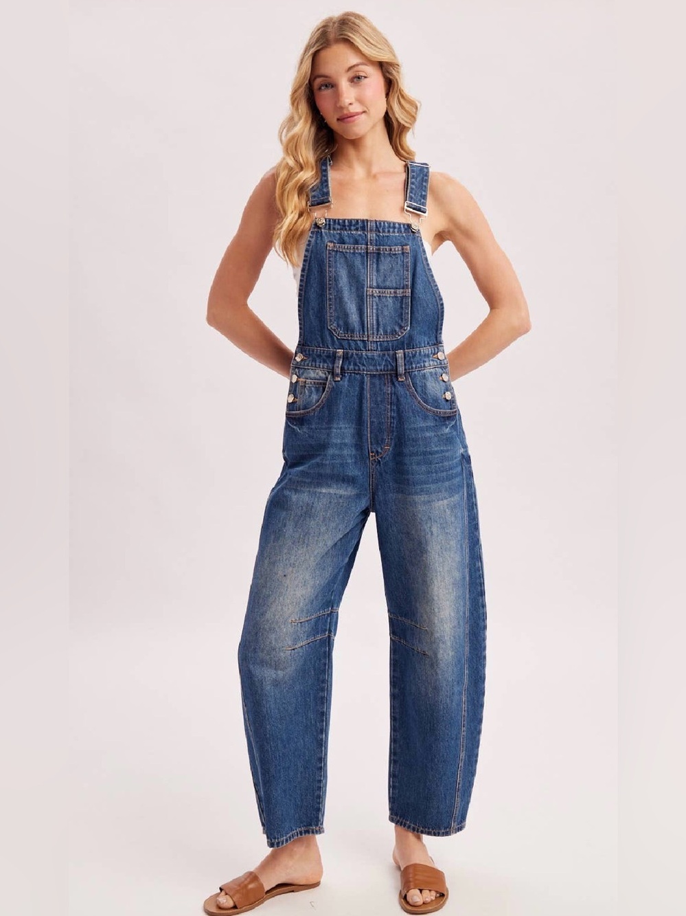 NWT Bluivy Denim Dark Wash Barrel Relaxed Fit Boho Overalls - Picture 10 of 11